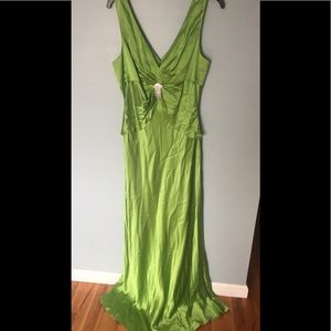 Lime Kelly green silk evening gown